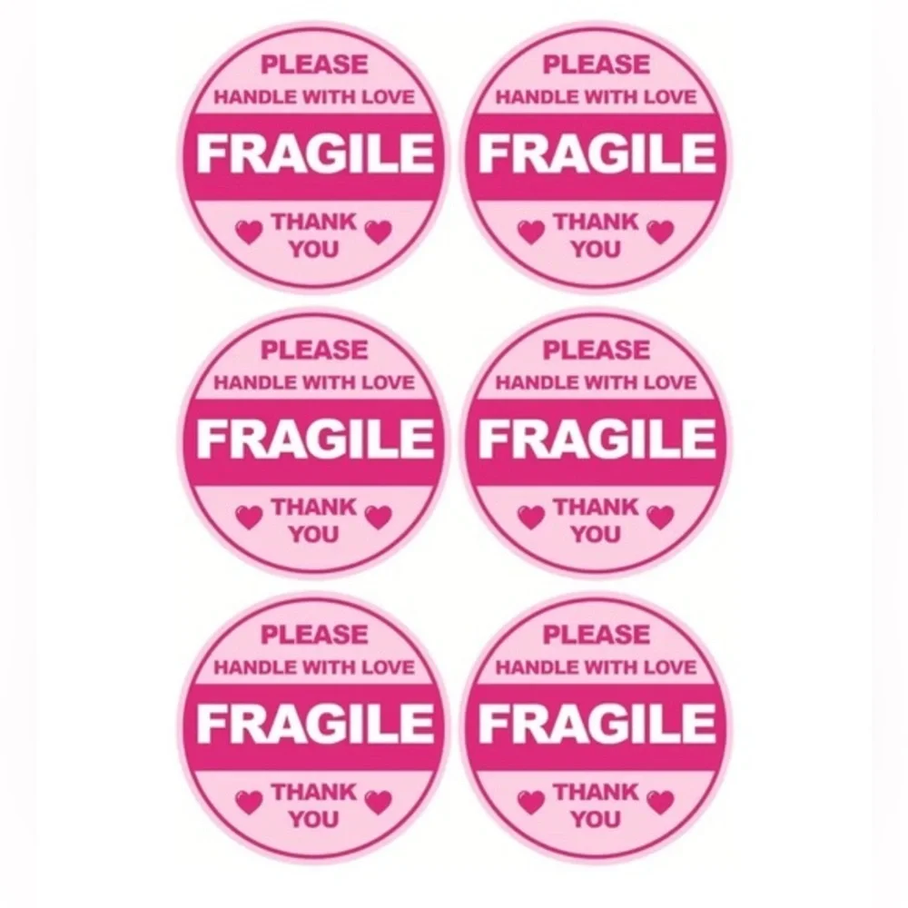Pink Fragile Handle With Love Stickers (30)